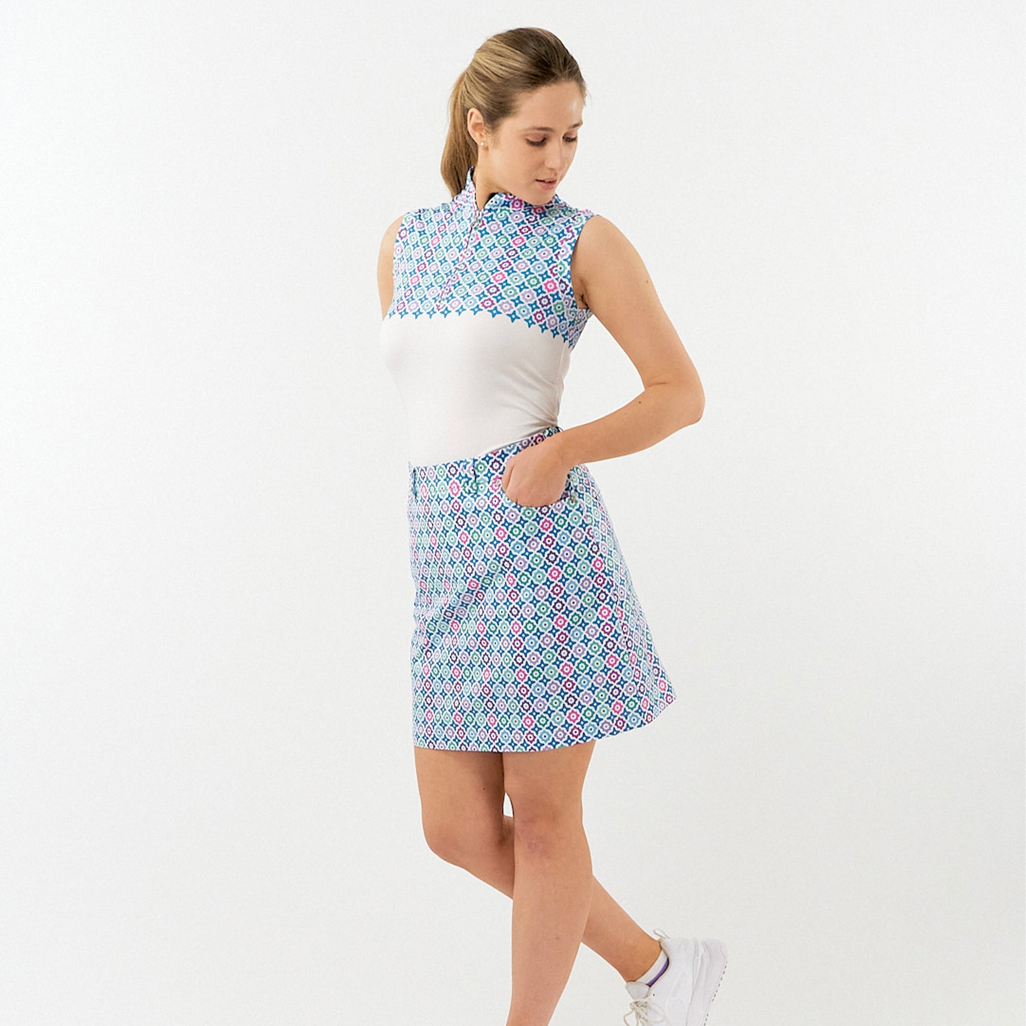 Pure Golf Truth Ladies Sleeveless Golf Polo Shirt Geoflower